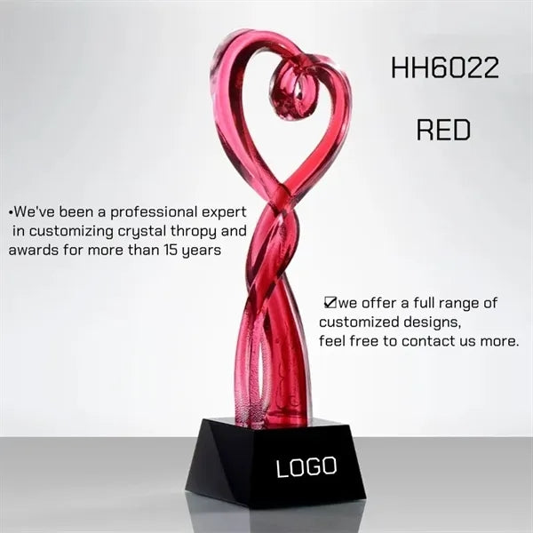 Creative Glazed Crystal Heart-Shaped Trophy Award LOT