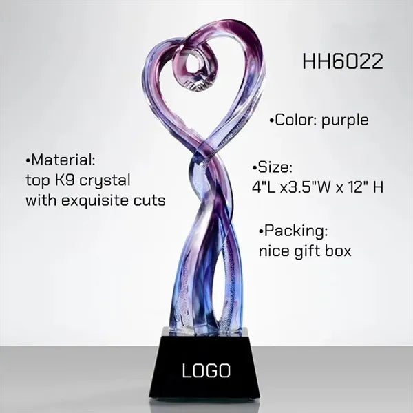 Creative Glazed Crystal Heart-Shaped Trophy Award LOT