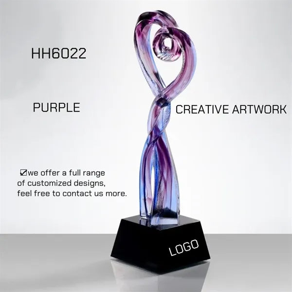 Creative Glazed Crystal Heart-Shaped Trophy Award LOT