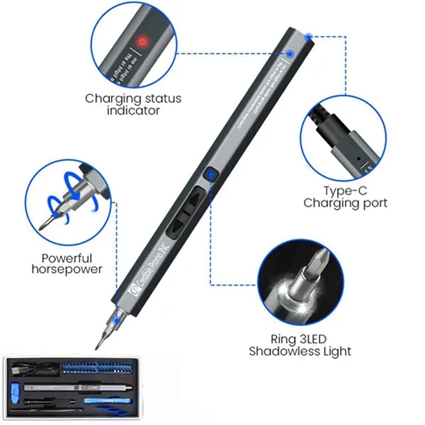 Rechargeable Electric Mini Screwdriver Pen Set With 62 Bits