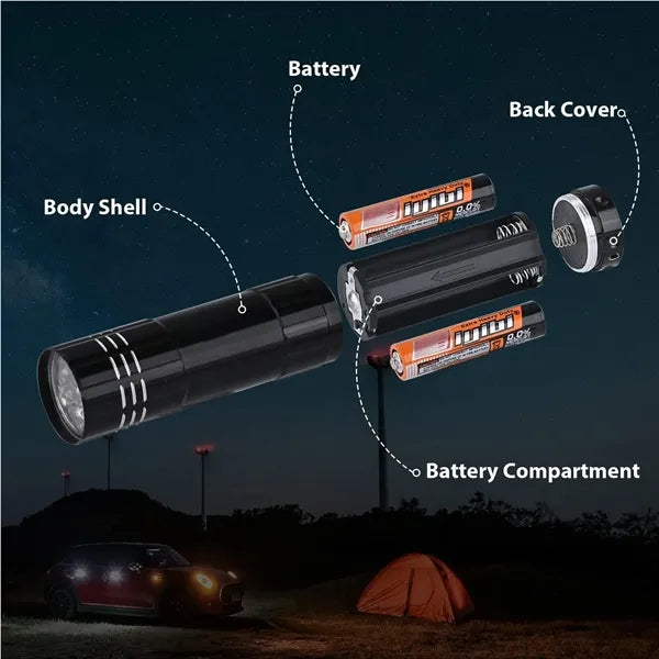 9 Led Mini Aluminum Flashlight Bulk With Lanyard
