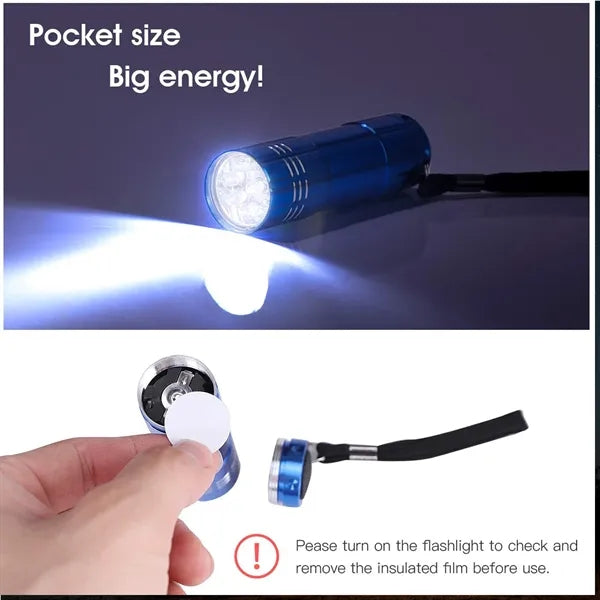 9 Led Mini Aluminum Flashlight Bulk With Lanyard