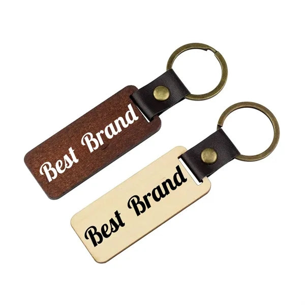 Customize Wooden Keychain With Leather Loop