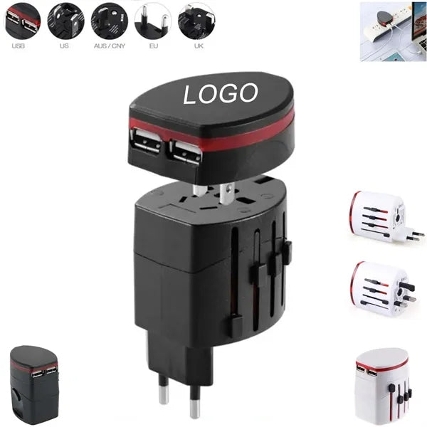 International Universal Wall Plug Adapter W/ 2 Port Usb