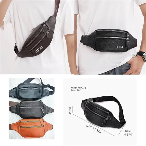 Unisex Leather Fanny Pack Multi-Pockets Waist Belt Bag