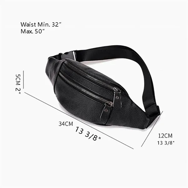 Unisex Leather Fanny Pack Multi-Pockets Waist Belt Bag