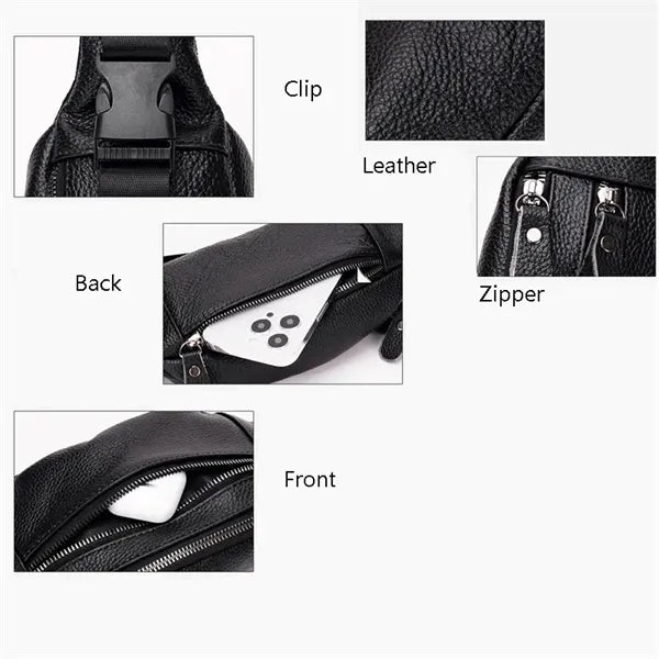 Unisex Leather Fanny Pack Multi-Pockets Waist Belt Bag