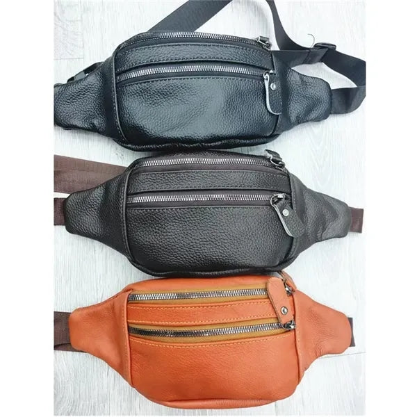 Unisex Leather Fanny Pack Multi-Pockets Waist Belt Bag