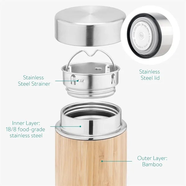 Bamboo Tea Infuser Bottle with Stainless Steel Strainer