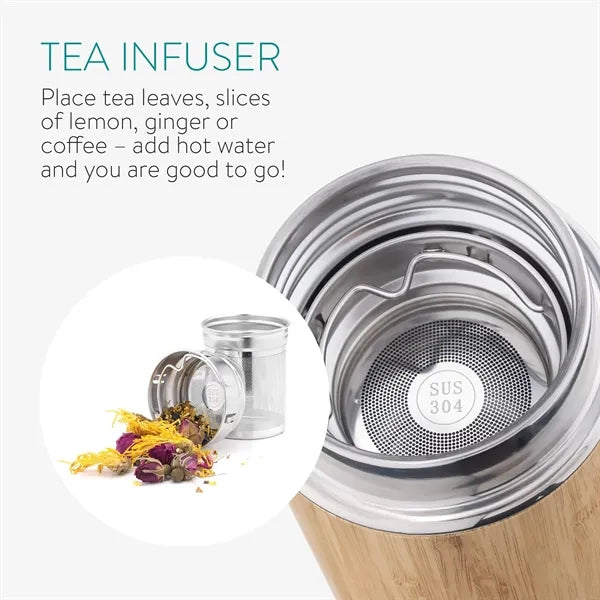 Bamboo Tea Infuser Bottle with Stainless Steel Strainer