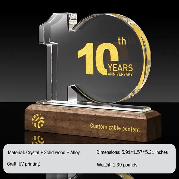 Crystal Anniversary Award Trophy with Wooden Base