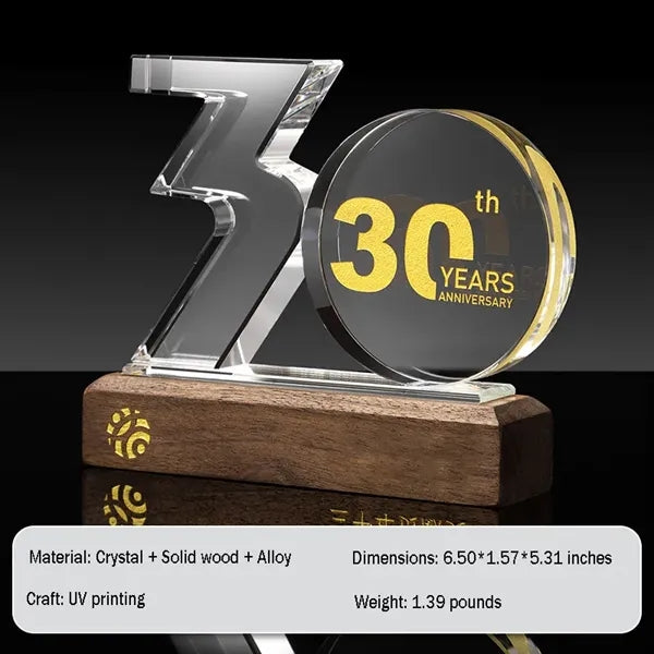 Crystal Anniversary Award Trophy with Wooden Base