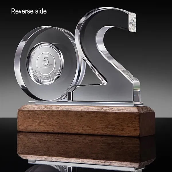 Crystal Anniversary Award Trophy with Wooden Base