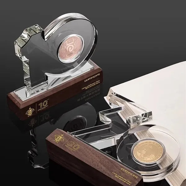 Crystal Anniversary Award Trophy with Wooden Base