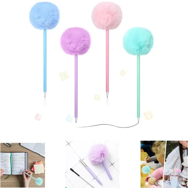 Cute Fluffy Pompom Metal Ballpoint Pen
