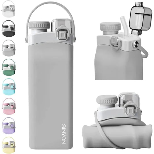 20oz Collapsible Water Bottle with Straw and Strap