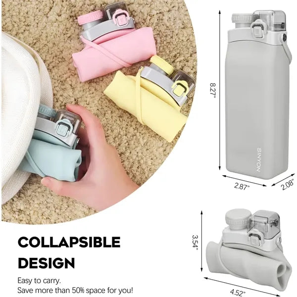 20oz Collapsible Water Bottle with Straw and Strap