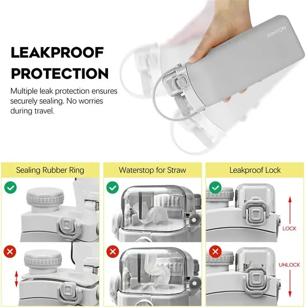20oz Collapsible Water Bottle with Straw and Strap