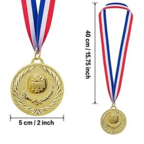 2" Custom Gold Award Medals W/ Stripes Neckband
