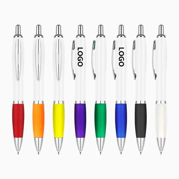 Plastic Retractable Ballpoint Pen w/Rubber Grip Section