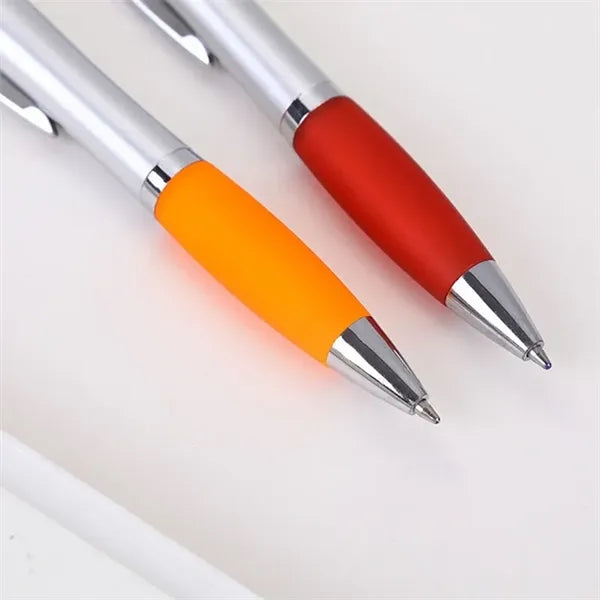 Plastic Retractable Ballpoint Pen w/Rubber Grip Section