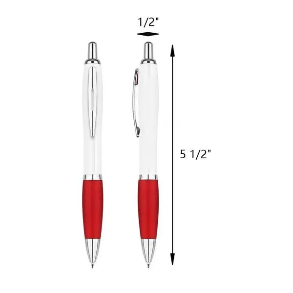Plastic Retractable Ballpoint Pen w/Rubber Grip Section