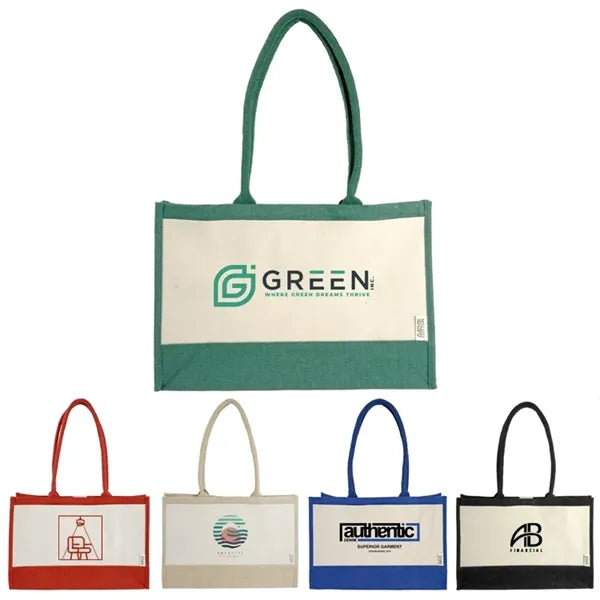 Seattle Recycled Cotton Front Pocket Jute Shopper Tote Bag