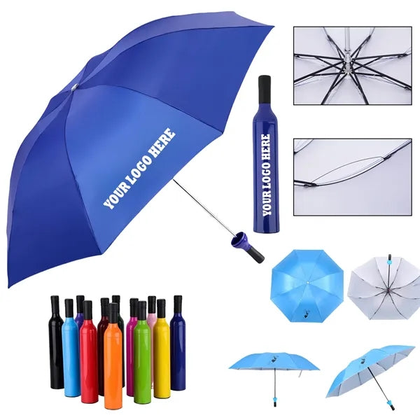 8 Ribs Tri Fold Wine Bottle Umbrella