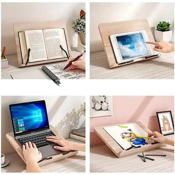 Wood Book Stand For Reading,Adjustable Holder Tray