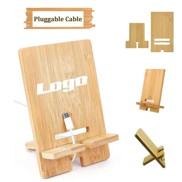 Folding Bamboo Phone Stand with Adjustable Height