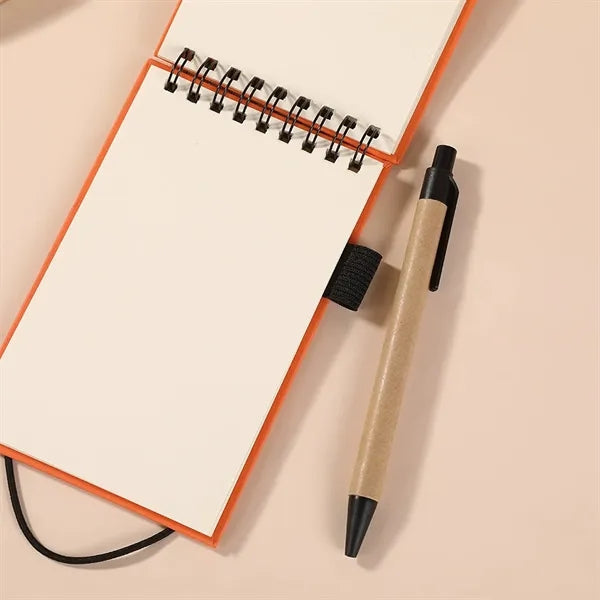 Kraft Paper Spiral Note Pad With Pen