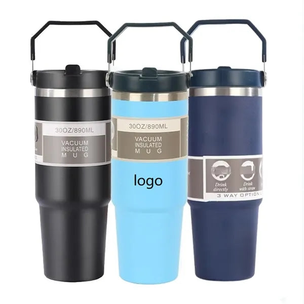 Double-Wall Tumbler with Handle and Lid, 30 oz.