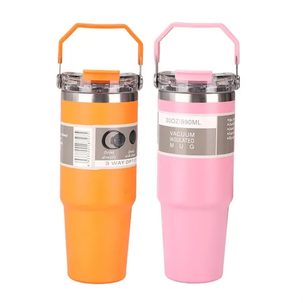 Double-Wall Tumbler with Handle and Lid, 30 oz.