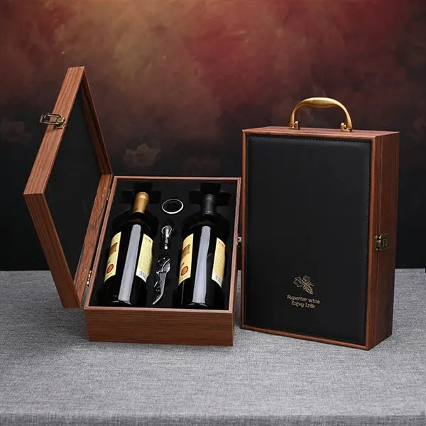 Double Bottle Leather And Wood Wine Box