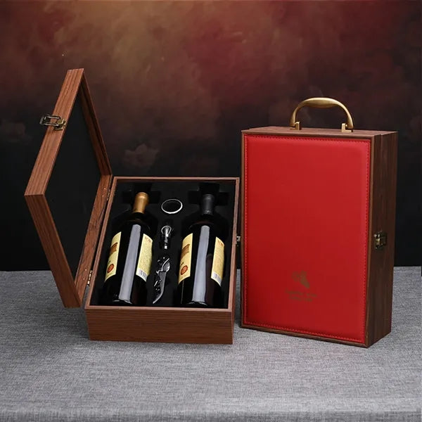 Double Bottle Leather And Wood Wine Box
