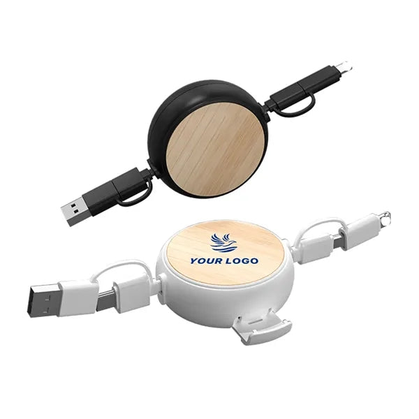 Bamboo Retractable 3-In-1 Charging Cable