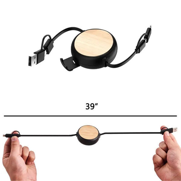 Bamboo Retractable 3-In-1 Charging Cable