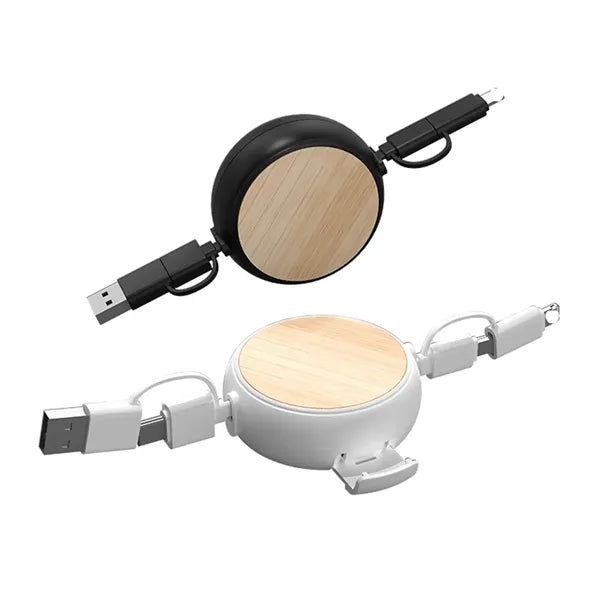 Bamboo Retractable 3-In-1 Charging Cable
