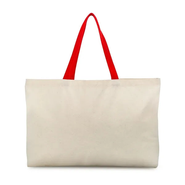 Wide Opening 6 Oz. Cotton Canvas Tote w/ Multi-Color Handles