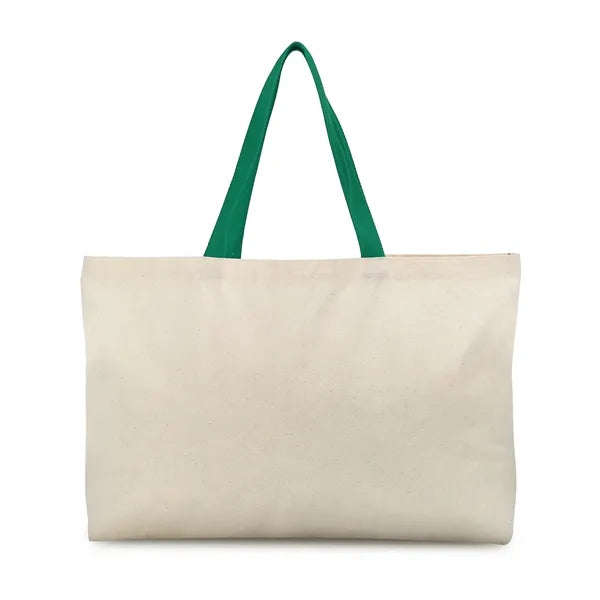 Wide Opening 6 Oz. Cotton Canvas Tote w/ Multi-Color Handles
