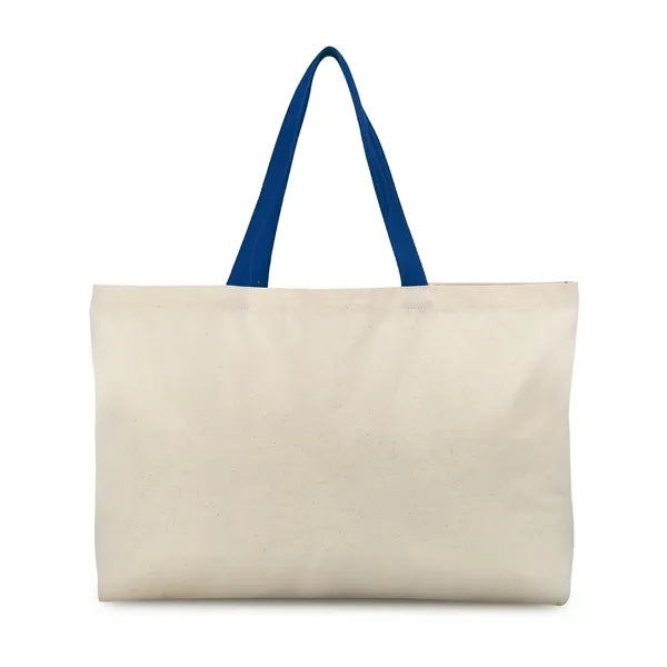 Wide Opening 6 Oz. Cotton Canvas Tote w/ Multi-Color Handles