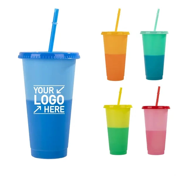 24oz Mood Temprature Color-Changing Cups w/ Straw And Lid