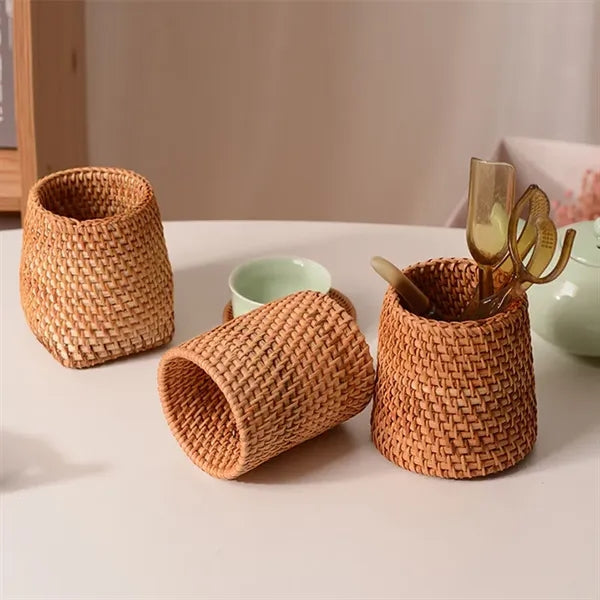 Handwoven Rattan Storage Holder Tea Accessories & Office