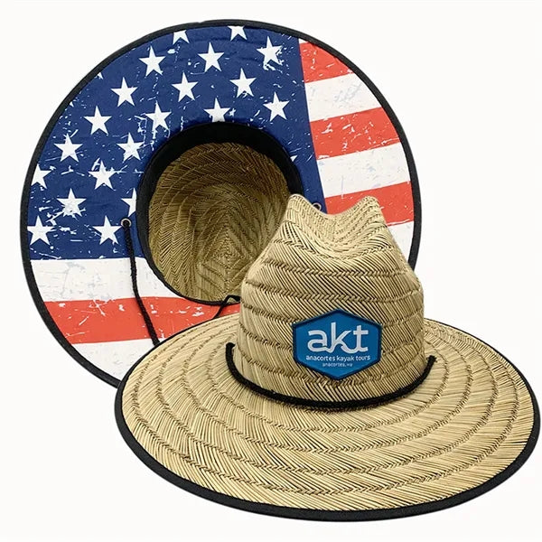 Wide Brimmed Printed Straw Hat