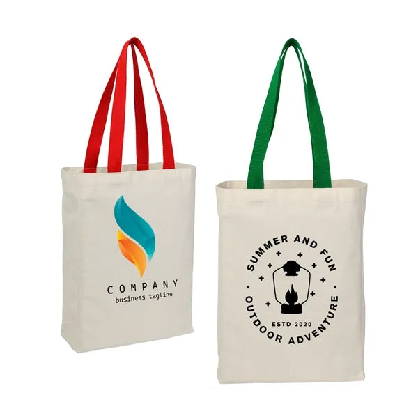 6 Oz. Natural Canvas Tote Bag with Colorful Handles