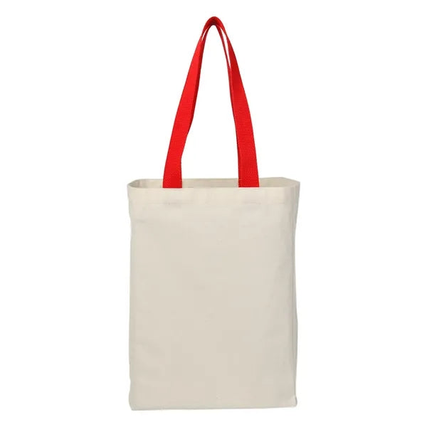 6 Oz. Natural Canvas Tote Bag with Colorful Handles