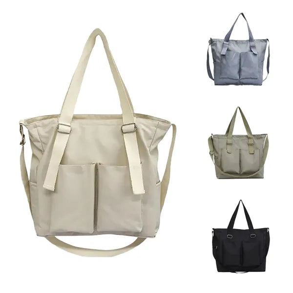 Wide Frame Opening Outside Pocket Design Tote Bag