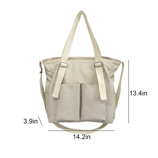Wide Frame Opening Outside Pocket Design Tote Bag