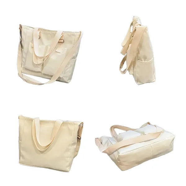 Wide Frame Opening Outside Pocket Design Tote Bag
