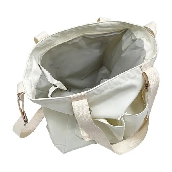 Wide Frame Opening Outside Pocket Design Tote Bag